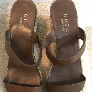 Gucci Monogram Wedge Sandal Brown 6B